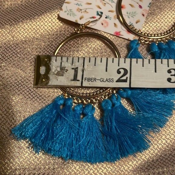 NWOT’s- Gold colored fish hook earrings w/teal fringes - Picture 6 of 6